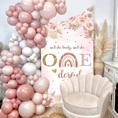 Aperturee - Pink Boho 1st Birthday Concave Oblique Arch Backdrop