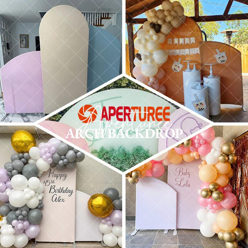 Aperturee - Pink Boho 1st Birthday Convex Oblique Arch Backdrop