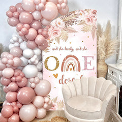 Aperturee - Pink Boho 1st Birthday Convex Oblique Arch Backdrop