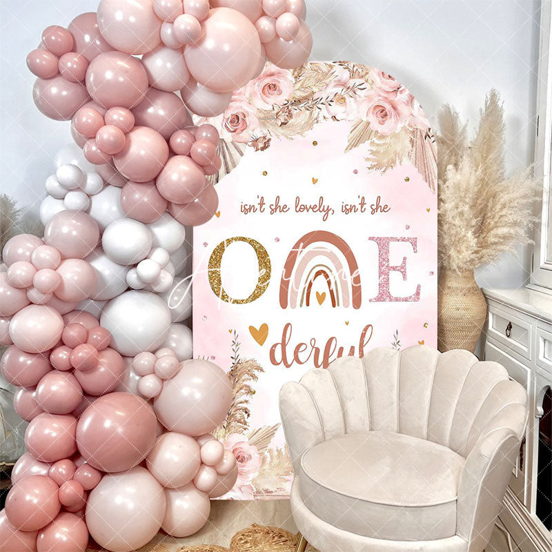 Aperturee - Pink Boho 1st Birthday Single Fillet Arch Backdrop