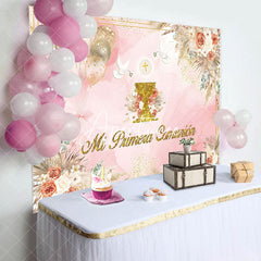 Aperturee - Pink Boho Dried Floral Balloons Batpism Backdrop