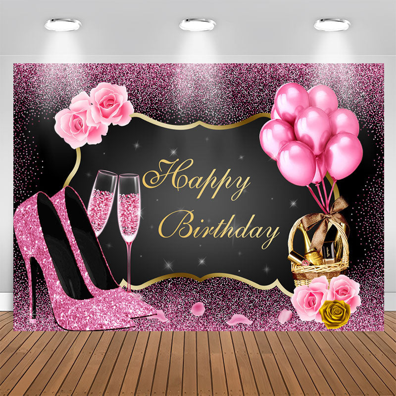 Aperturee - Pink Bokeh and Balloons Girl Happy Birthday Backdrop