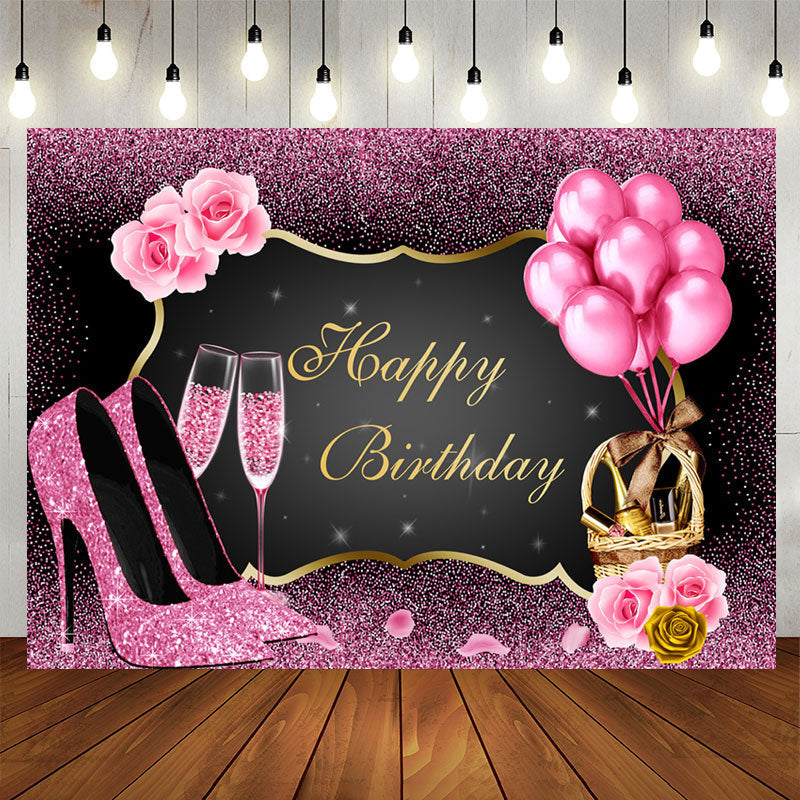 Aperturee - Pink Bokeh and Balloons Girl Happy Birthday Backdrop