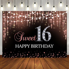 Aperturee - Pink Bokeh and Diamond Glitter 16Th Birthday Backdrop