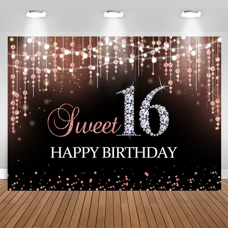 Aperturee - Pink Bokeh and Diamond Glitter 16Th Birthday Backdrop