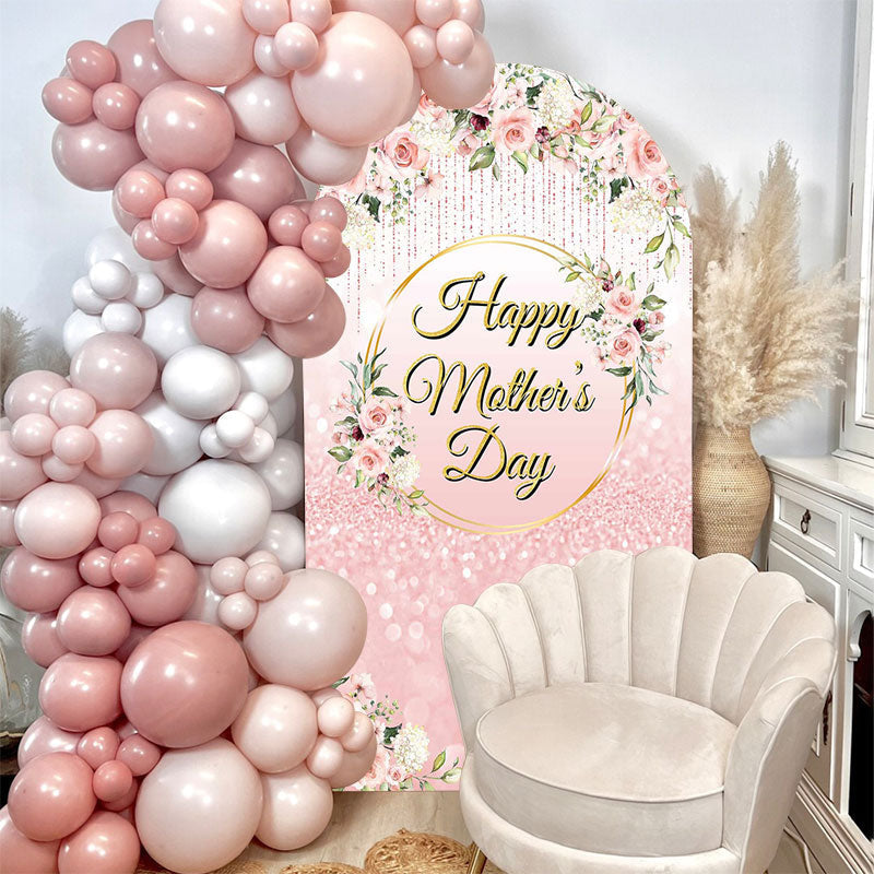 Aperturee - Pink Bokeh Floral Happy Mothers Day Arch Backdrop