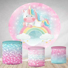 Aperturee Pink Bokeh Rainbow Unicorn Round Birthday Backdrop