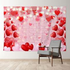 Aperturee - Pink Brick Red Heart Happy Valentines Day Backdrop