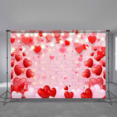 Aperturee - Pink Brick Red Heart Happy Valentines Day Backdrop