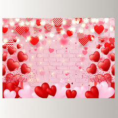 Aperturee - Pink Brick Red Heart Happy Valentines Day Backdrop