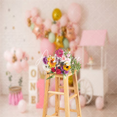 Aperturee - Pink Brick Wall Balloon Birthday Cake Smash Backdrop