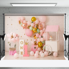 Aperturee - Pink Brick Wall Balloon Birthday Cake Smash Backdrop