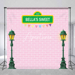 Aperturee - Pink Brick Wall Lamp Custom Name Birthday Backdrop