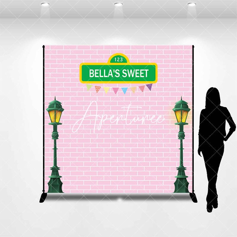 Aperturee - Pink Brick Wall Lamp Custom Name Birthday Backdrop