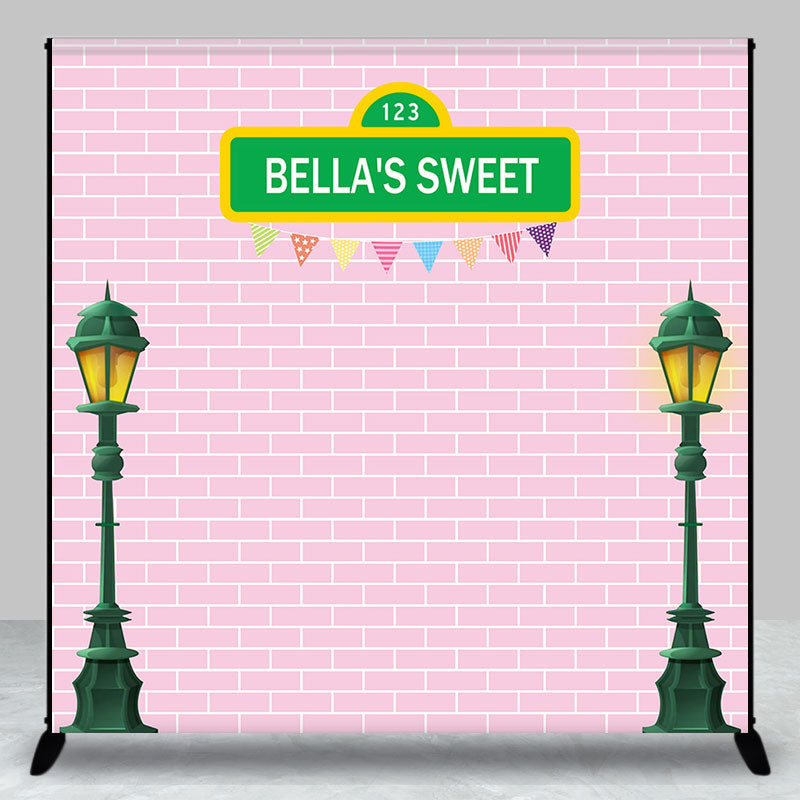 Aperturee - Pink Brick Wall Lamp Custom Name Birthday Backdrop