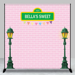 Aperturee - Pink Brick Wall Lamp Custom Name Birthday Backdrop