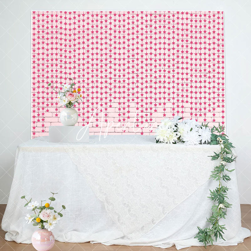 Aperturee - Pink Brick Wall Little Stars Baby Shower Backdrop