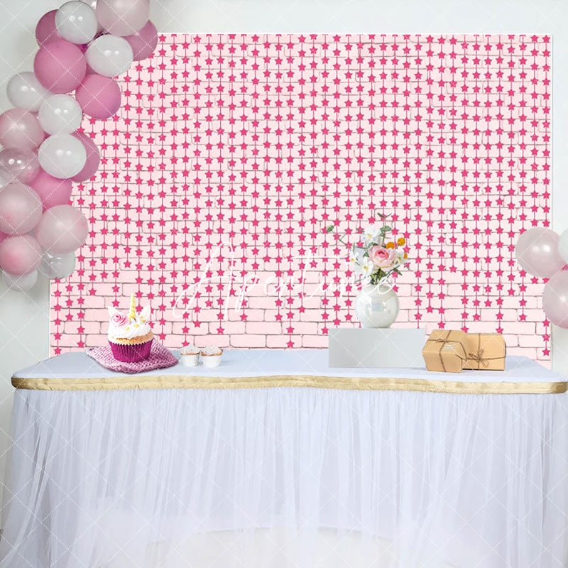 Aperturee - Pink Brick Wall Little Stars Baby Shower Backdrop