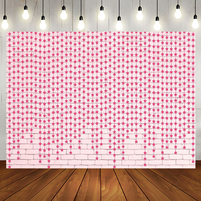 Aperturee - Pink Brick Wall Little Stars Baby Shower Backdrop