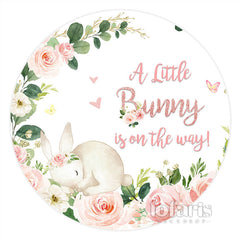 Aperturee Pink Bunny And Flower Spring Round Baby Shower Backdrop