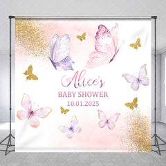 Aperturee - Pink Butterfly Baby Shower Backdrop With Custom Name