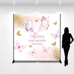 Aperturee - Pink Butterfly Baby Shower Backdrop With Custom Name