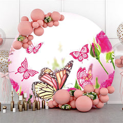 Aperturee Pink Butterfly Flower Happy Birthday Round Backdrop