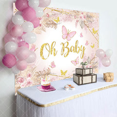 Aperturee - Pink Butterfly Oh Baby Floral Baby Shower Backdrop