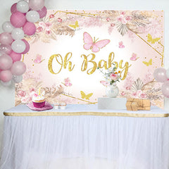 Aperturee - Pink Butterfly Oh Baby Floral Baby Shower Backdrop