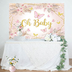 Aperturee - Pink Butterfly Oh Baby Floral Baby Shower Backdrop