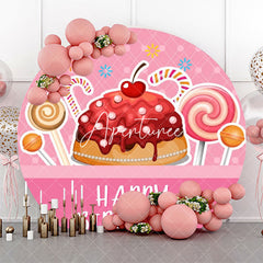 Aperturee - Pink Cake Candyland Round Happy Birthday Backdrop