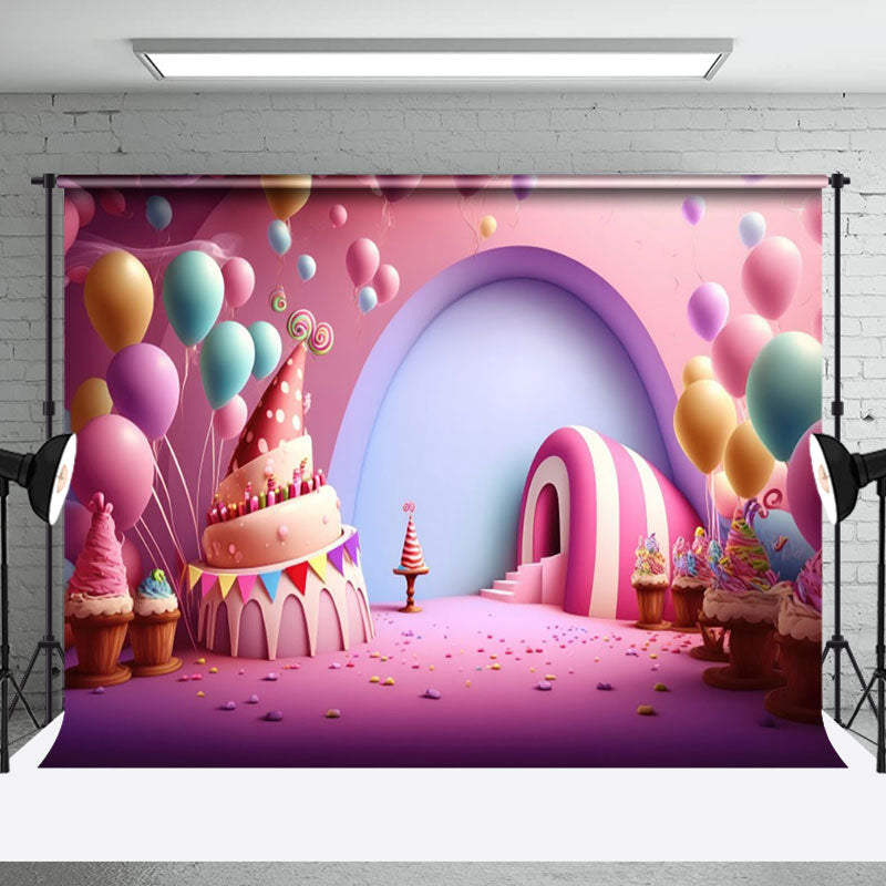 Aperturee - Pink Candyland Balloon Girl Cake Smash Backdrop