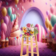 Aperturee - Pink Candyland Balloon Girl Cake Smash Backdrop