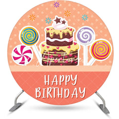 Aperturee - Pink Candyland Cake Round Happy Birthday Backdrop