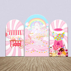 Aperturee - Pink Candyland Rainbow Birthday Arch Backdrop Kit