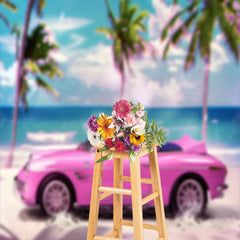 Aperturee - Pink Car Blue Sky Beach Bokeh Photography Backdrop