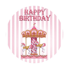 Aperturee - Pink Carousel Round Happy Birthday Backdrop For Girl