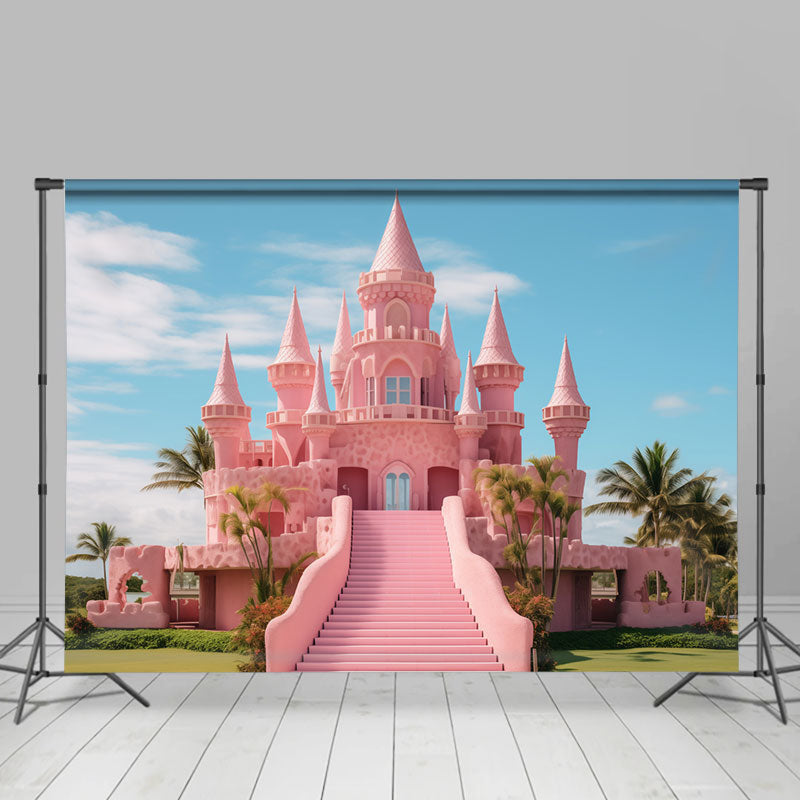 Aperturee - Pink Castle And Blue Sky Coconut Palm Dance Backdrop