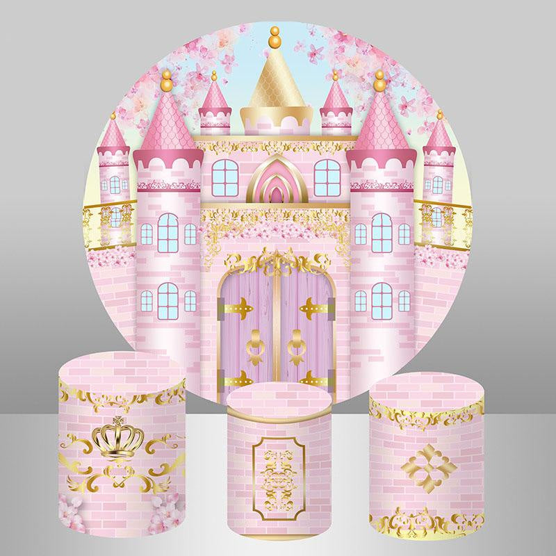 Aperturee Pink Castle Circle Round Birthday Backdrop For Girl