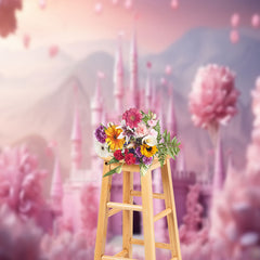 Aperturee - Pink Castle Floral Spring Backdrops For Photograph