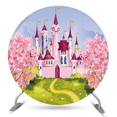 Aperturee - Pink Castle Flower Birthday Round Backdrop Kit