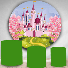 Aperturee Pink Castle Flower Birthday Round Backdrop Kit