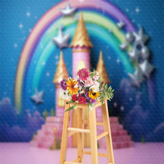 Aperturee - Pink Castle Rainbow Birthday Cake Smash Backdrop