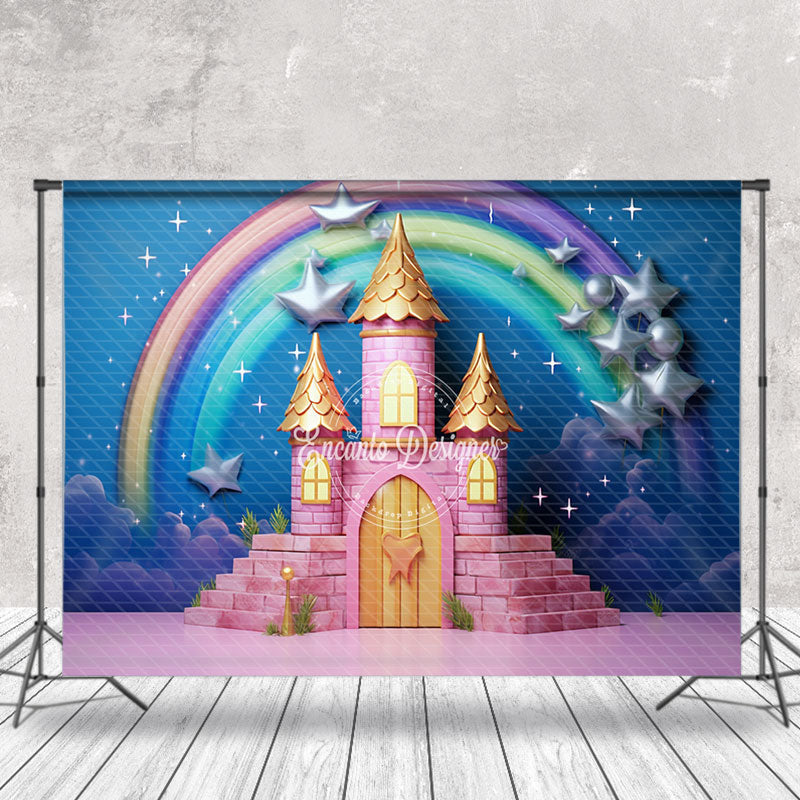 Aperturee - Pink Castle Rainbow Birthday Cake Smash Backdrop