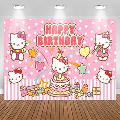 Aperturee - Pink Cat Candy Happy Birthday Backdrop For Girl