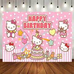 Aperturee - Pink Cat Candy Happy Birthday Backdrop For Girl