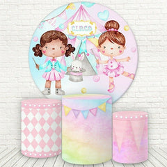 Aperturee Pink Circo And Little Girls Round Birthday Backdrop Kit