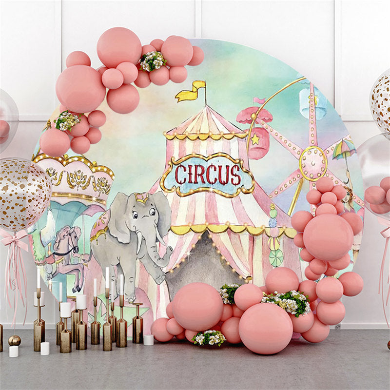 Aperturee Pink Circus Animals Round Happy Birthday Party Backdrop