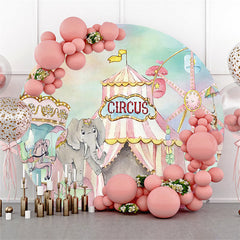 Aperturee Pink Circus Animals Round Happy Birthday Party Backdrop