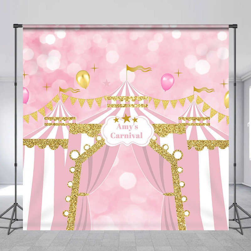 Aperturee - Pink Circus Balloon Bokeh Custom Birthday Backdrop